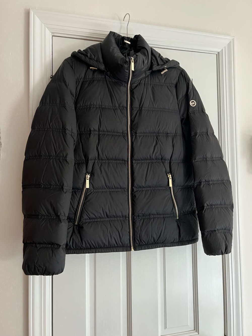 Michael Kors Black Quilted Puffer Jacket with Gold-Tone Zippers